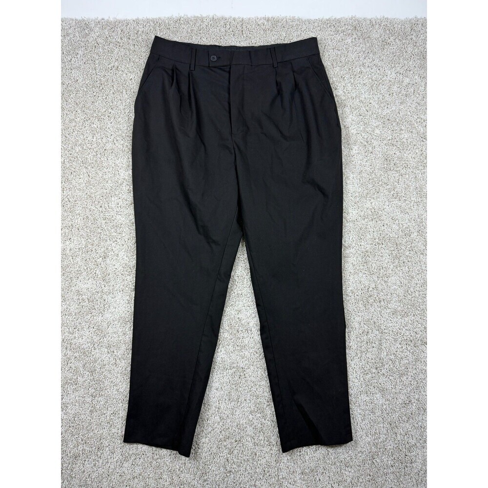 BoohooMAN Mens Pleated Dress Pants Black Size 34 Relaxed Tapered